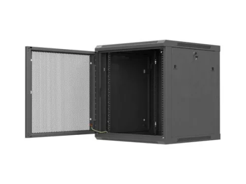 Lanberg WF01-6612-23B 19" 12U SZÉL:600mm MÉLY:600mm MAG:646mm lapraszerelt hálós fémajtós fekete fali rack szekrény