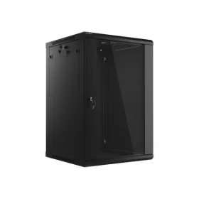   Lanberg WF01-6618-10B 19" 18U SZÉL:600mm MÉLY:600mm MAG:907mm lapraszerelt üvegajtós fekete fali rack szekrény