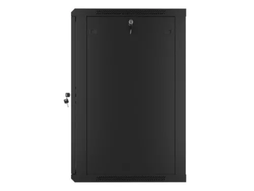Lanberg WF01-6618-10B 19" 18U SZÉL:600mm MÉLY:600mm MAG:907mm lapraszerelt üvegajtós fekete fali rack szekrény