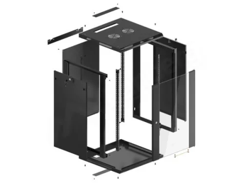 Lanberg WF01-6618-10B 19" 18U SZÉL:600mm MÉLY:600mm MAG:907mm lapraszerelt üvegajtós fekete fali rack szekrény