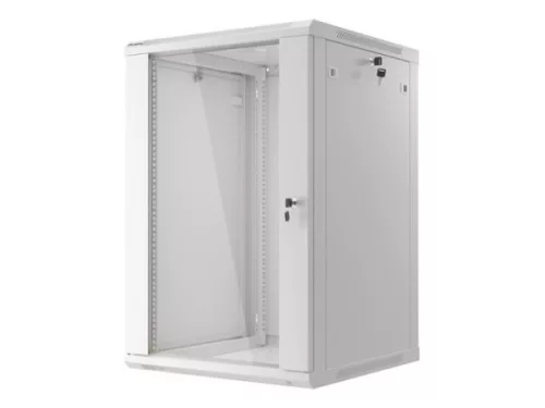Lanberg WF01-6618-10S 19" 18U SZÉL:600mm MÉLY:600mm MAG:907mm lapraszerelt üvegajtós szürke fali rack szekrény
