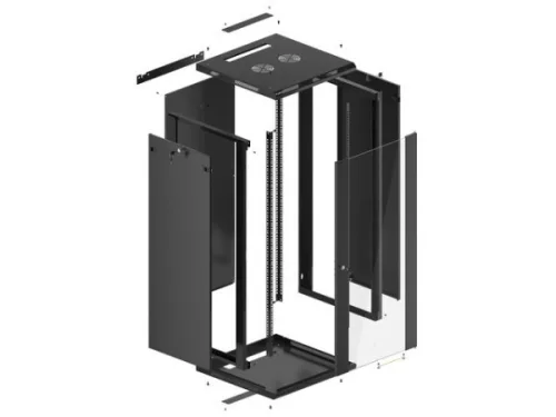 Lanberg WF01-6627-10B 19" 27U SZÉL:600mm MÉLY:600mm MAG:1307mm lapraszerelt üvegajtós fekete fali rack szekrény