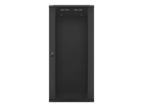 Lanberg WF01-6627-10B 19" 27U SZÉL:600mm MÉLY:600mm MAG:1307mm lapraszerelt üvegajtós fekete fali rack szekrény