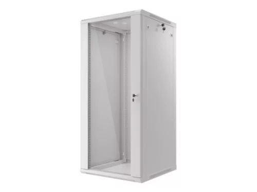Lanberg WF01-6627-10S 19" 27U SZÉL:600mm MÉLY:600mm MAG:1307mm lapraszerelt üvegajtós szürke fali rack szekrény