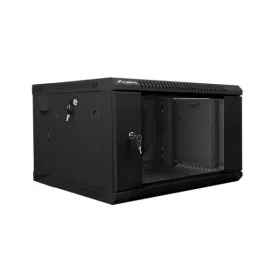   Lanberg WF02-6606-10B 19" 6U SZÉL:600mm MÉLY:600mm MAG:374mm lapraszerelt üvegajtós fekete kétrészes fali rack szekrény