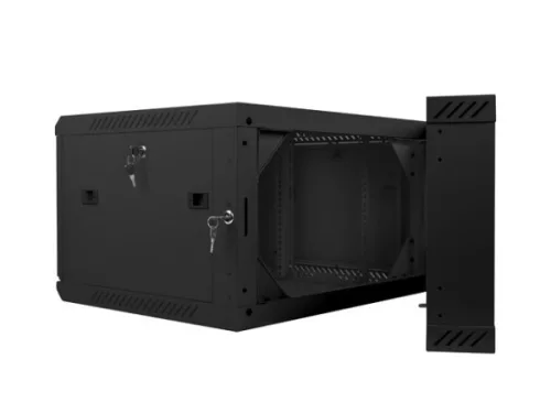 Lanberg WF02-6606-10B 19" 6U SZÉL:600mm MÉLY:600mm MAG:374mm lapraszerelt üvegajtós fekete kétrészes fali rack szekrény