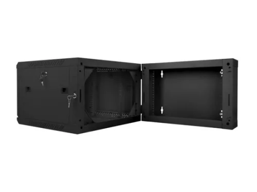 Lanberg WF02-6606-10B 19" 6U SZÉL:600mm MÉLY:600mm MAG:374mm lapraszerelt üvegajtós fekete kétrészes fali rack szekrény
