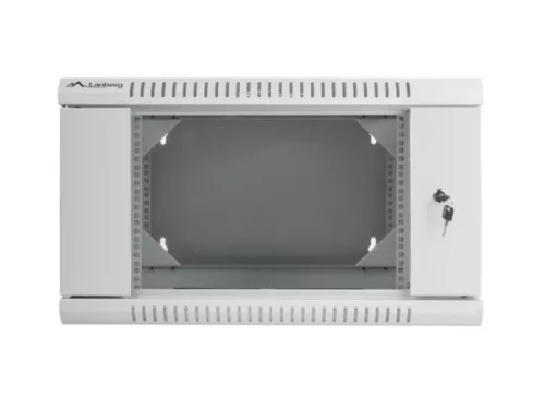 Lanberg WF02-6606-10S 19" 6U SZÉL:600mm MÉLY:600mm MAG:374mm lapraszerelt üvegajtós szürke kétrészes fali rack szekrény