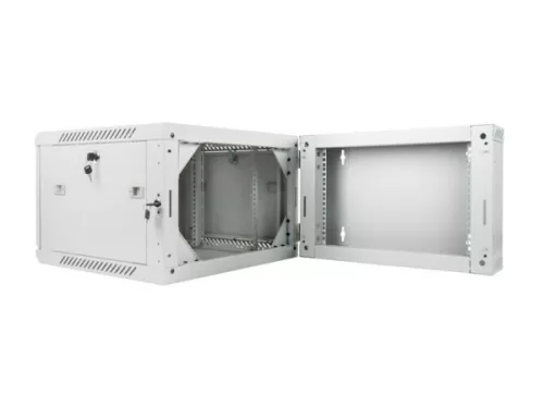 Lanberg WF02-6606-10S 19" 6U SZÉL:600mm MÉLY:600mm MAG:374mm lapraszerelt üvegajtós szürke kétrészes fali rack szekrény