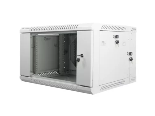 Lanberg WF02-6606-10S 19" 6U SZÉL:600mm MÉLY:600mm MAG:374mm lapraszerelt üvegajtós szürke kétrészes fali rack szekrény