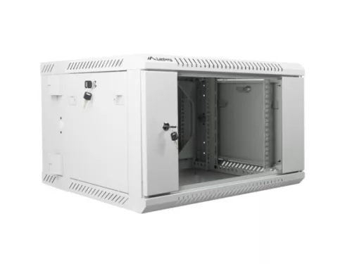 Lanberg WF02-6606-10S 19" 6U SZÉL:600mm MÉLY:600mm MAG:374mm lapraszerelt üvegajtós szürke kétrészes fali rack szekrény