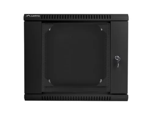 Lanberg WF02-6609-10B 19" 9U SZÉL:600mm MÉLY:600mm MAG:507mm lapraszerelt üvegajtós fekete kétrészes fali rack szekrény