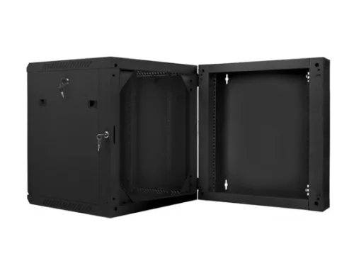Lanberg WF02-6612-10B 19" 12U SZÉL:600mm MÉLY:600mm MAG:640mm lapraszerelt üvegajtós fekete kétrészes fali rack szekrény