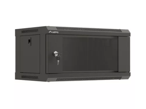 Lanberg WF03-5304-10B 19" 4U SZÉL:540mm MÉLY:350mm MAG:281mm lapraszerelt üvegajtós fekete fali rack szekrény