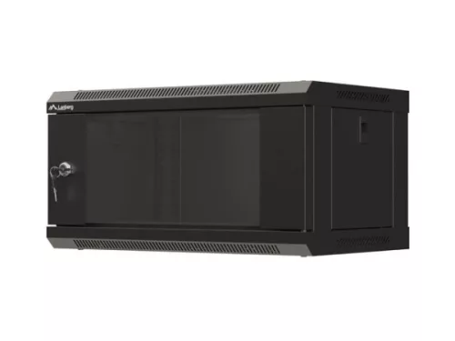 Lanberg WF03-5304-10B 19" 4U SZÉL:540mm MÉLY:350mm MAG:281mm lapraszerelt üvegajtós fekete fali rack szekrény