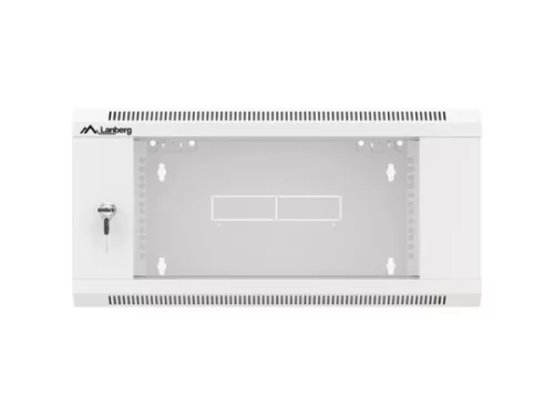 Lanberg WFFA-5604-10S 19" 4U SZÉL:570mm MÉLY:600mm MAG:277mm lapraszerelt üvegajtós szürke fali rack szekrény