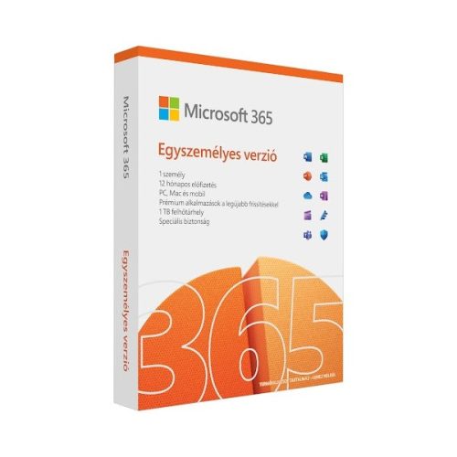 Microsoft 365 Egyszemélyes verzió, 1 év. Win/MAC FPP BOX Doboz P10