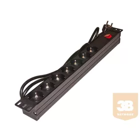   Villamos elosztósáv 7x230V, kapcsolóval, 19"-os rack szekrénybe építhető