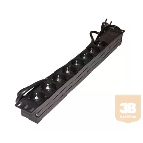   Villamos elosztósáv 8x230V, kapcsoló nélkül, 19"-os rack szekrénybe