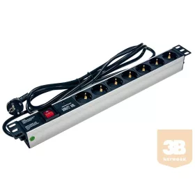   Villamos elosztósáv 7x230V, túlfeszültségvédett, kapcsolóval, 19"-os rack szekrénybe