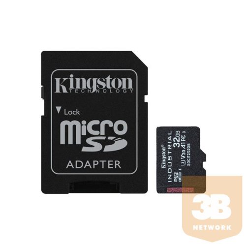 KINGSTON Memóriakártya MicroSDHC 32GB Industrial C10 A1 pSLC + Adapter