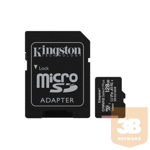 KINGSTON Memóriakártya MicroSDXC 128GB Canvas Select Plus 100R A1 C10 + Adapter