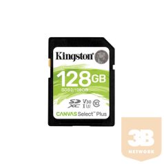   KINGSTON Memóriakártya SDXC 128GB Canvas Select Plus 100R C10 UHS-I U3 V30