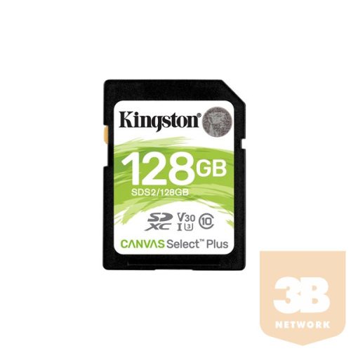 KINGSTON Memóriakártya SDXC 128GB Canvas Select Plus 100R C10 UHS-I U3 V30