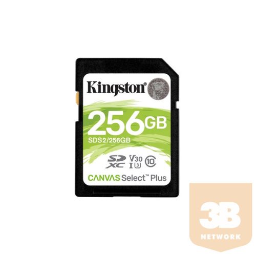 KINGSTON Memóriakártya SDXC 256GB Canvas Select Plus 100R C10 UHS-I U3 V30