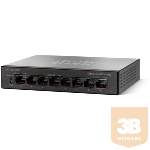 CISCO Switch 8x100Mbps (4xPOE), Asztali, Műanyag házas - SF110D-08HP-EU