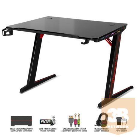 Spirit of Gamer Gamer Asztal - Headquarter 300 (MDF lap, fém lábak, fekete, RGB LED háttérvilágítás, 120 x 66 x 71.5 cm)