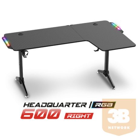 Spirit of Gamer Gamer Asztal - Headquarter 600 R (MDF lap, fém lábak, fekete, RGB LED háttérvilágítás, 140 x 60 x 75cm)