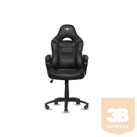 Spirit of Gamer szék - FIGHTER Black (állítható magasság; párnázott kartámasz; PU; max.120kg-ig, fekete)