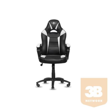 Spirit of Gamer szék - FIGHTER White (állítható magasság; párnázott kartámasz; PU; max.120kg-ig, fekete-fehér)