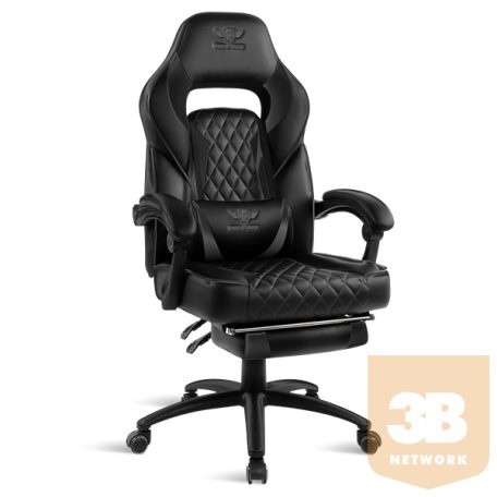 Spirit of Gamer szék - MUSTANG Black (állítható dőlés/magasság; kihajtható lábtartó; max.120kg-ig, fekete)