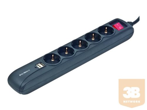 ENERGENIE SPG5-U2-5 Energenie power strip with USB charger, 5 sockets, USB 2A, 1.5m, black