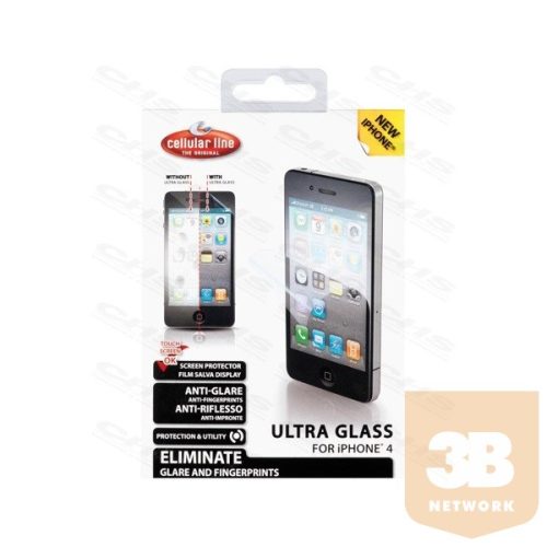 Cellularline Képernyővédő fólia, ULTRA GLASS, ujjlenyomat- és tükröződésmentes, iPhone 4