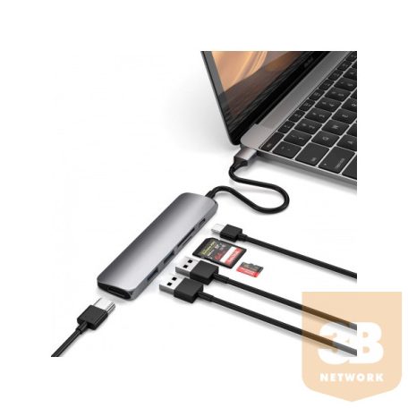 Satechi Type-C Slim Multimedia Adapter V2, 2xUSB/HDMI/MicroSD/USB-C(PD60W) - Space Grey