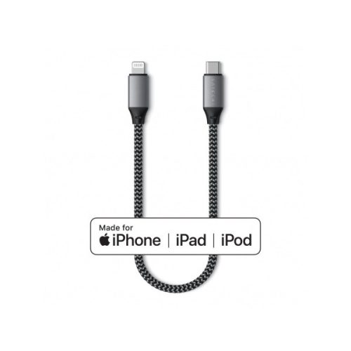 Satechi USB-C - lightning kábel (MFI), szőtt, 25cm - Space Grey