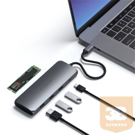 Satechi Aluminium USB-C Hybrid Multiport adapter (SSD Enclosure, HDMI 4K, 2 x USB-A 3.1 Gen 2 up to 10 Gbps) - grey