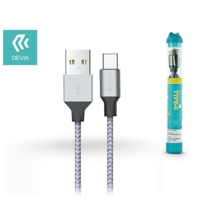 DEVIA USB - USB TYPE-C TÖLTŐ- ÉS ADATKÁBEL 1 M-ES VEZETÉKKEL - TUBE FOR TYPE-C USB 2.4A - SILVER/BLUE