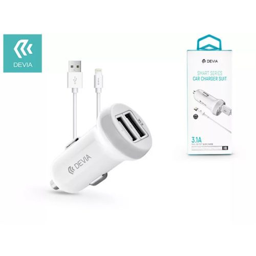 DEVIA APPLE IPHONE LIGHTNING SZIVARGYÚJTÓS TÖLTŐ ADAPTER + LIGHTNING ADATKÁBEL - 5V/3,1A - WHITE