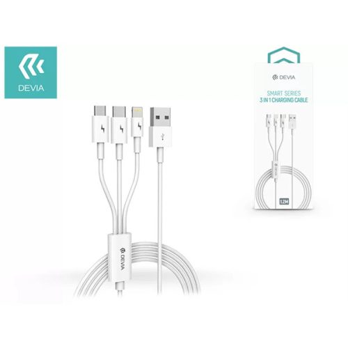 DEVIA USB TÖLTŐKÁBEL 1,2 M-ES VEZETÉKKEL - SMART SERIES 3IN1 FOR LIGHTNING/ANDROID/TYPE-C - 2A - WHITE