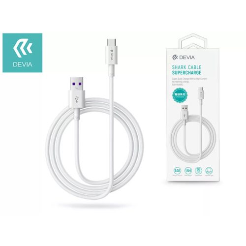 DEVIA USB - USB TYPE-C TÖLTŐ- ÉS ADATKÁBEL 1,5 M-ES VEZETÉKKEL - SHARK SUPERCHARGE USB TYPE-C - 5A - WHITE