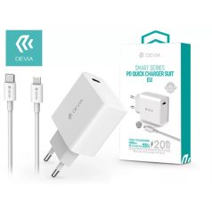   DEVIA HÁLÓZATI TÖLTŐ ADAPTER TYPE-C BEMENETTEL + TYPE-C - LIGHTNING ADATKÁBEL - 20W - WHITE