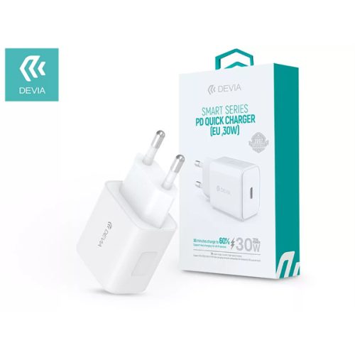 DEVIA HÁLÓZATI TÖLTŐ ADAPTER TYPE-C BEMENETTEL - 30W - SMART SERIES PD3.0 QUICK CHARGER - WHITE