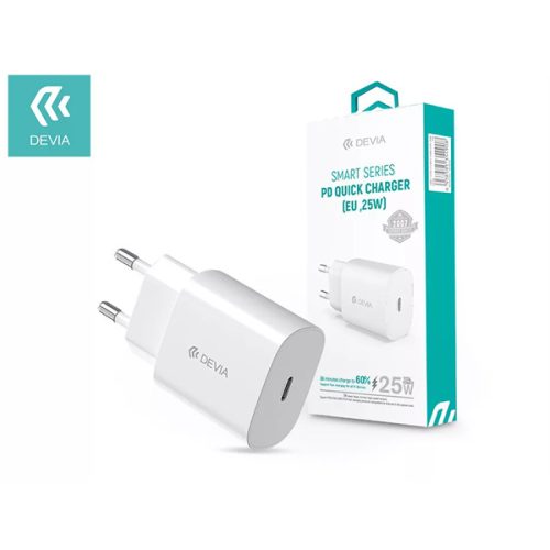 DEVIA HÁLÓZATI TÖLTŐ ADAPTER TYPE-C BEMENETTEL - 25W - SMART SERIES PD3.0 QUICK CHARGER - WHITE