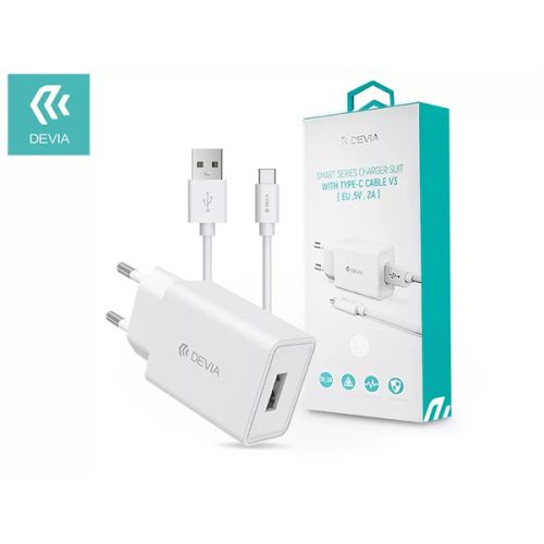 DEVIA SMART USB HÁLÓZATI TÖLTŐ ADAPTER + USB TYPE-C KÁBEL 1 M-ES VEZETÉKKEL - WHITE