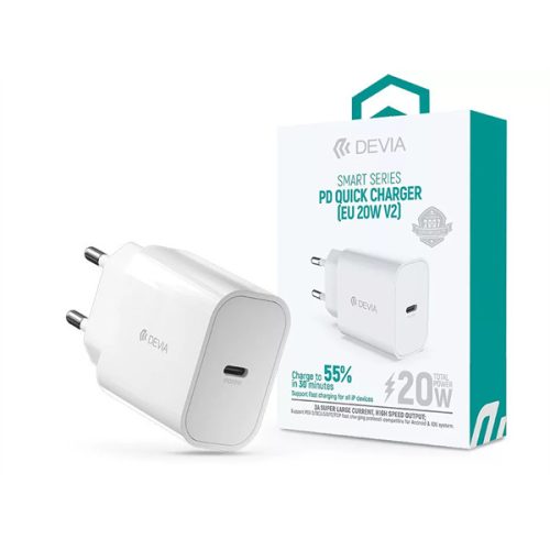 DEVIA ST383830 HÁLÓZATI TÖLTŐ ADAPTER TYPE-C BEMENETTEL - 20W -SMART SERIES PD QUICK CHARGER V2 - FEHÉR