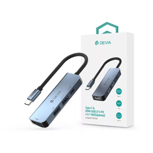 DEVIA ST384899 USB TYPE-C - 2XUSB 3.0 + PD + HDMI ELOSZTÓ/ADAPTER - LEOPARD 4IN1 HUB (UPDATED) - SZÜRKE